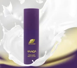 Anaqa Perfumed Body Lotion by Ard Perfumes. This luxurious lotion combines tangy citrus notes with a rich, woodsy base, providing nourishment.